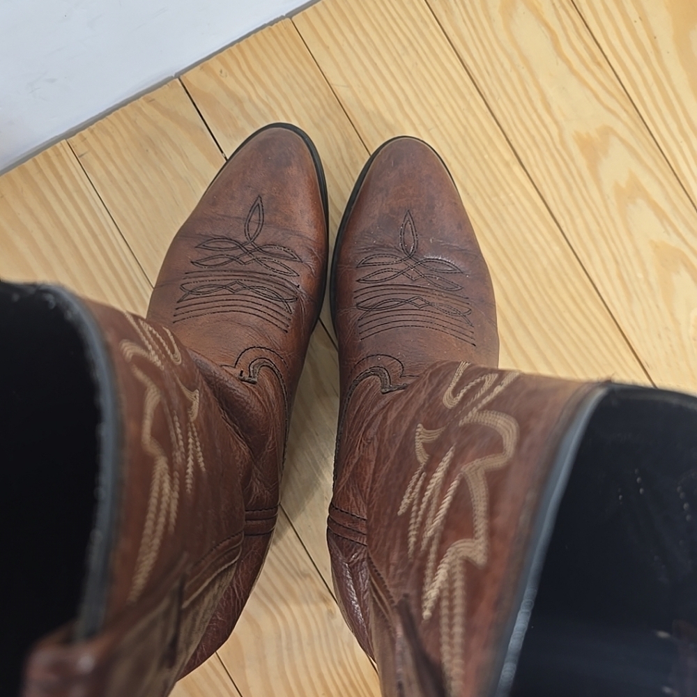 Mens Dingo Brown Leather Cowboy Boots Size 8D - Picture 8 of 10